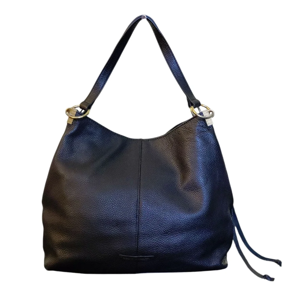 Vince Camuto Black Pebbled Leather Shoulder Hobo Bag